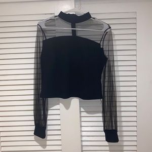 Sheer Mesh Yoke Long Sleeve Top